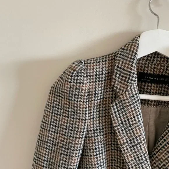 Zara Double Breasted Houndstooth Blazer Size Small - Dark Academia Aesthetic - Picture 4 of 12